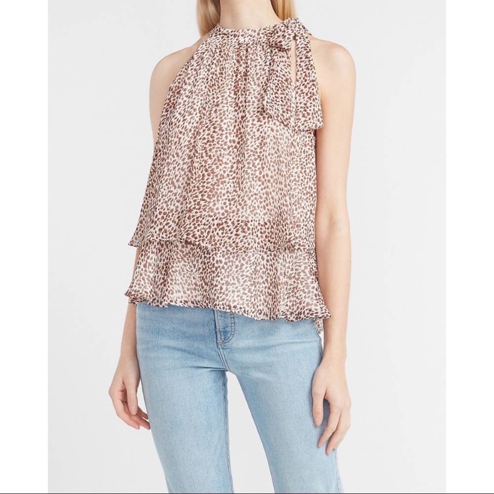 EXPRESS Leopard Print Layered Tie Neck Tank